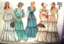 6278 SIMPLICITY 1974 EMPIRE TIER BRIDES/ MAID FLOOR DRESS, SCARF PATTERN 8, 12 CHOICE